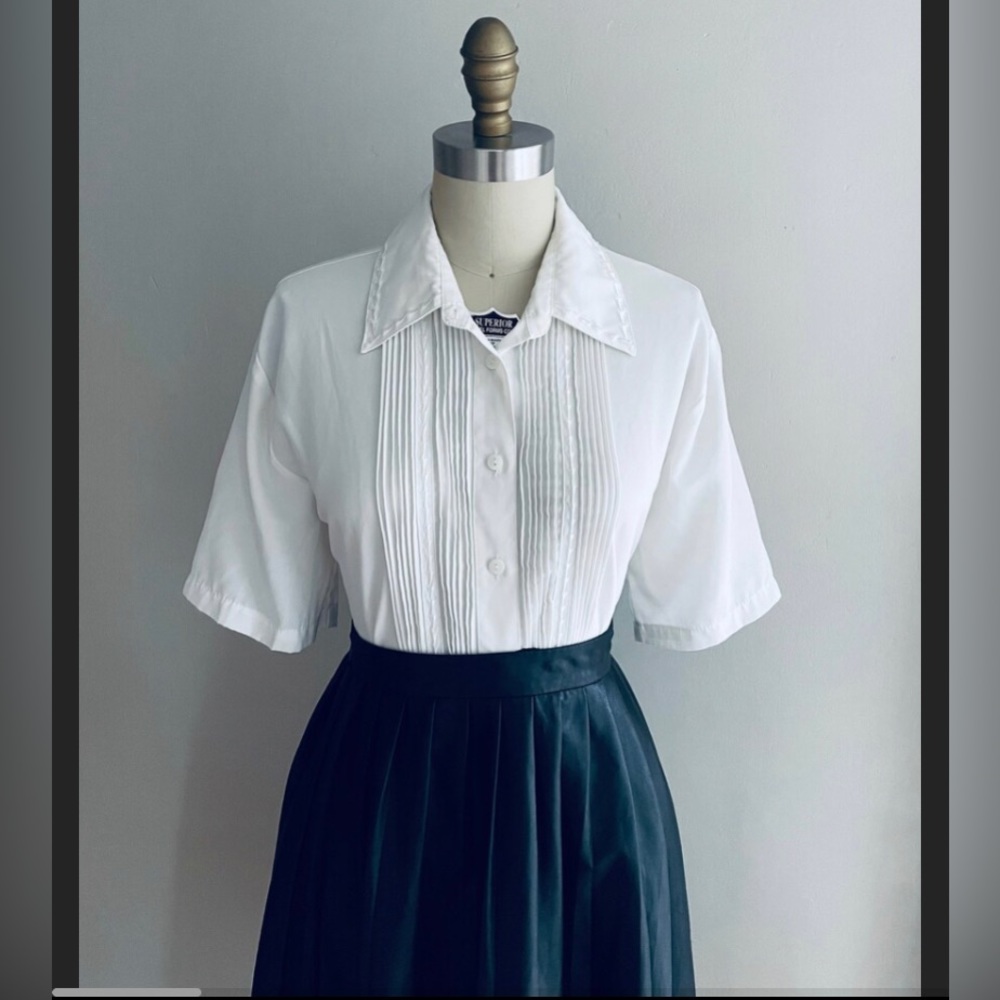 xs-xl - white, detailed, vintage-style button up collared blouse